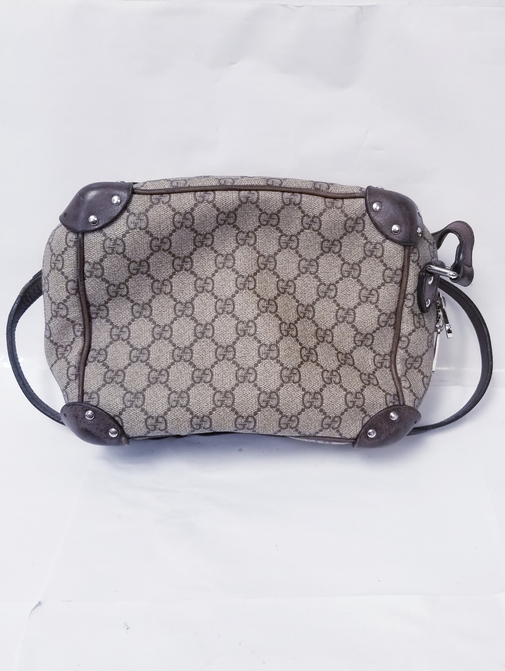 Gucci Brown GG Monogram Shoulder Bag with Dark Brown Trim